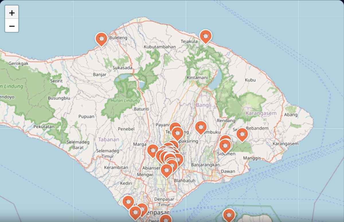 Carte de mes 48 restaurants à Bali