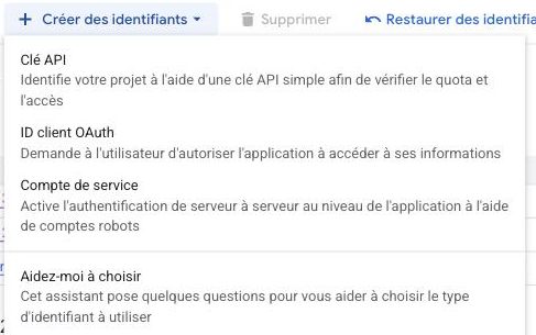 Crée ta clé : Créer des identifiants → Clé API