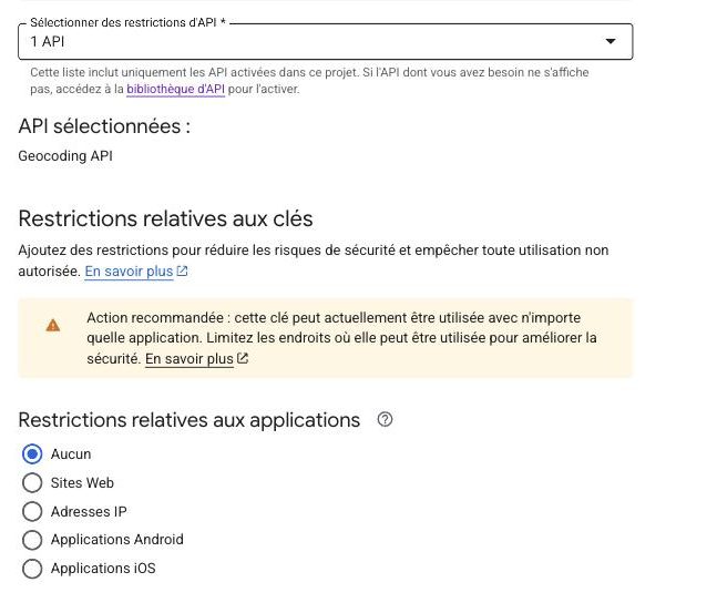 Restreins la clé aux bonnes API